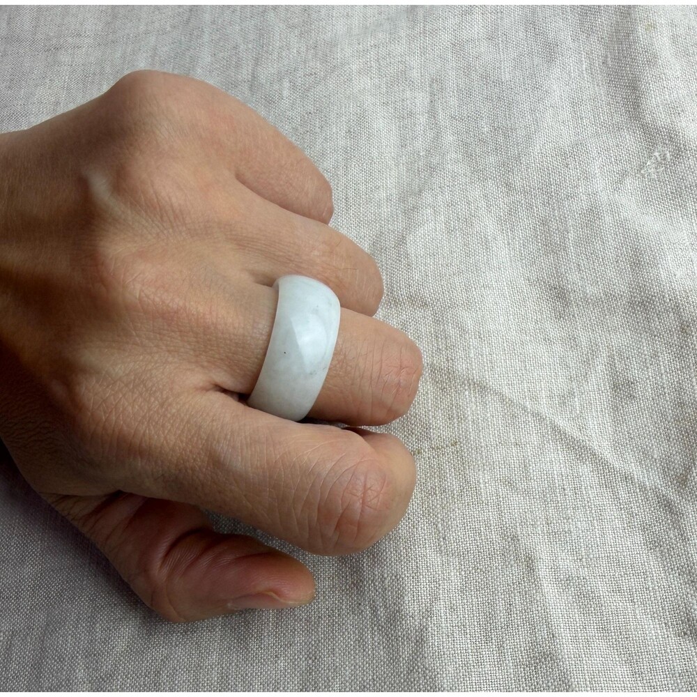 1 Natural icy Jade unique pattern band Ring US 8 Minimalist jewelry green /white - Picture 8 of 10